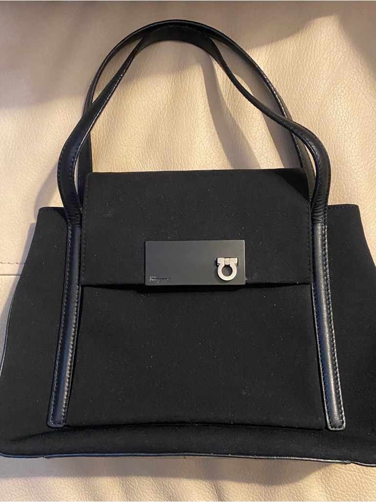 Salvatore Ferragamo Leather-Trimmed Canvas Handle Bag Euc2